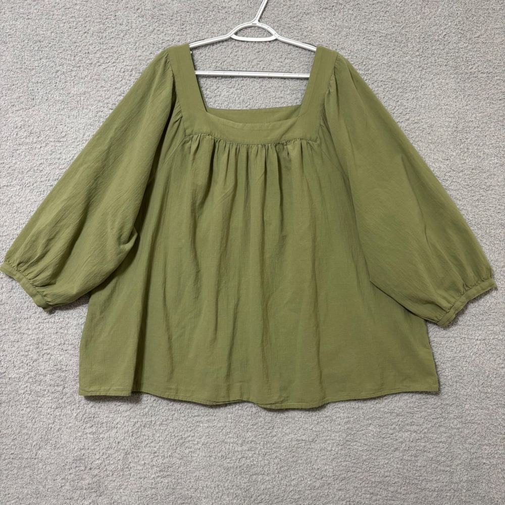 Comfortable Sage Green Cotton Blouse Size 3X Lightweight Boho Cottagecore Top